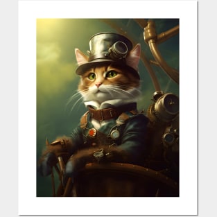 Stylish Steampunk Cat Posters and Art